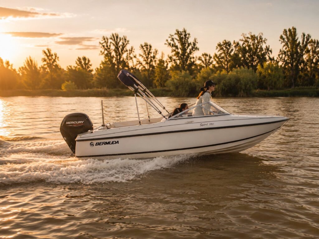 Lancha sport 180 bermuda navegando al atardecer